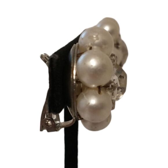 AB Crystal Cluster Earrings Bead JAPAN Faux Pearl Clip-On MCM Aurora Borealis. - Picture 4 of 16